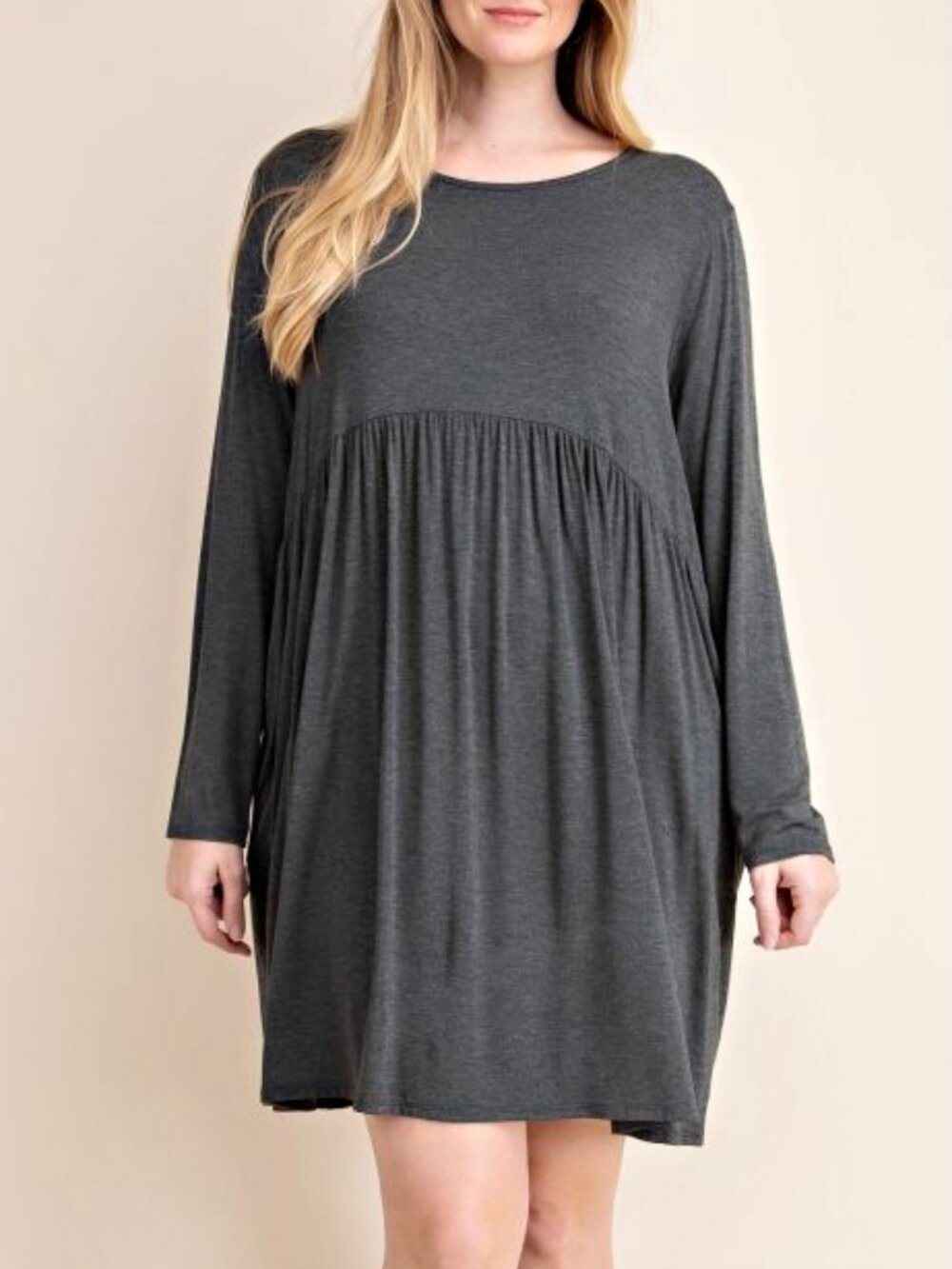 Mittoshop Charcoal Scoop Neckline Short Plus Size Dress, Boutique